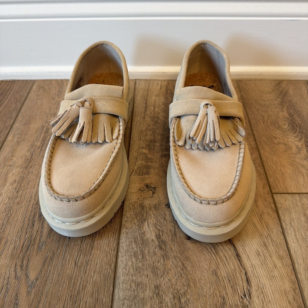 Dr. Martens Adrian Tassel Loafers Women 7 Beige Excellent Suede Mono Slip On